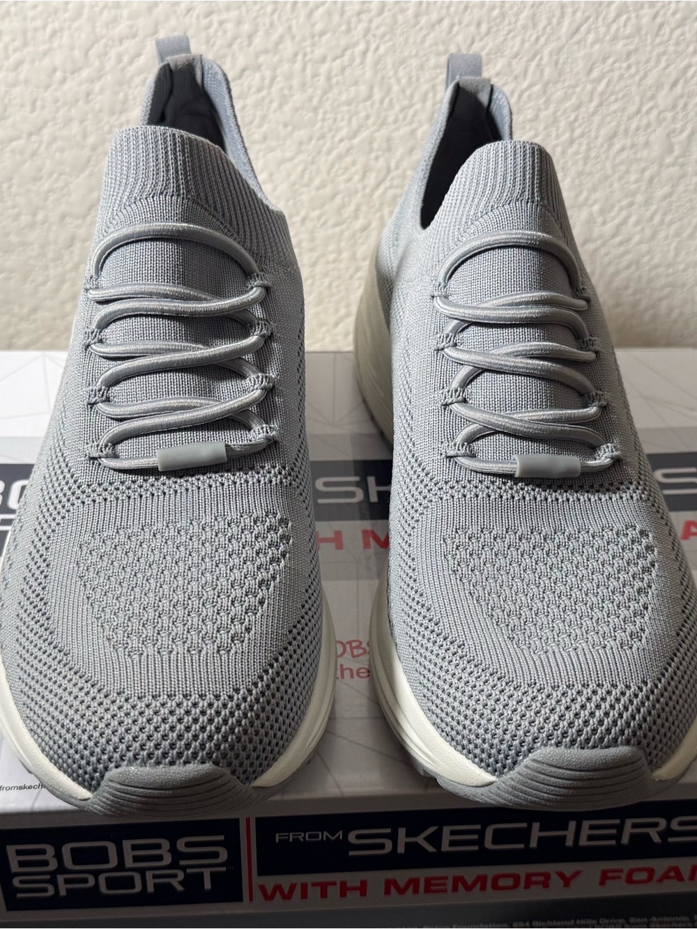 Skechers Slip-On Knit Sneakers in Light Gray and White